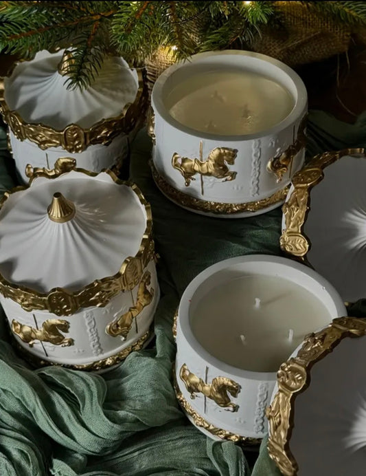 Karussellkeramik-Kerze mit Goldveredelung